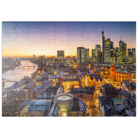 puzzleplate Blick vom Kaiserdom über die Neue Altstadt zum Römer mit der Paulskirche an einem Abend im Dezember 100 Puzzle