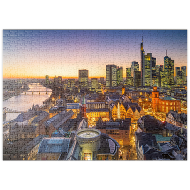 puzzleplate Blick vom Kaiserdom über die Neue Altstadt zum Römer mit der Paulskirche an einem Abend im Dezember 500 Puzzle