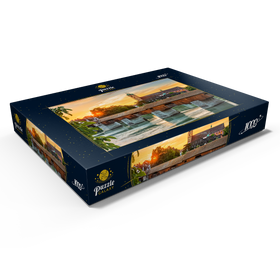Alternative Darstellung des Puzzle-Motivs Überdachte Holzbrücke und Fridolinsmünster in Bad Säckingen bei Sonnenuntergang – Puzzleteile: 1000