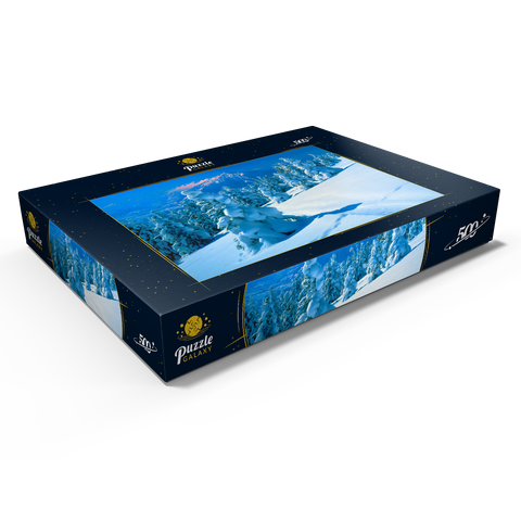 Verschneite Tannen am Niederhorn (1963m) mit Blick zum Niesen (2362m) 500 Puzzle Schachtel Ansicht1