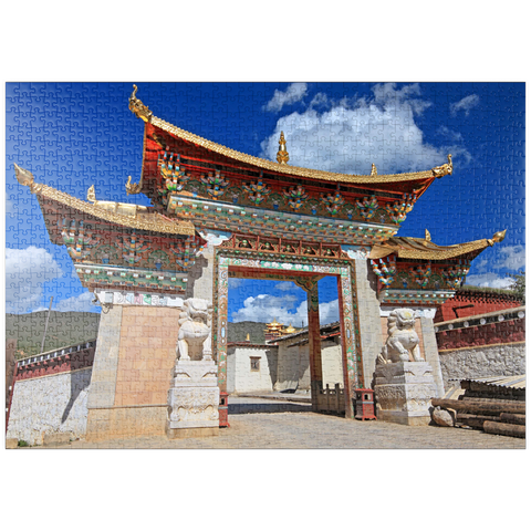 puzzleplate Westliches Eingangstor zum Kloster Ganden Songtsenling, Shangri-La Stadt, China 1000 Puzzle