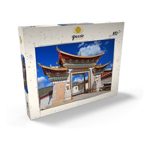 Westliches Eingangstor zum Kloster Ganden Songtsenling, Shangri-La Stadt, China 100 Puzzle Schachtel Ansicht2