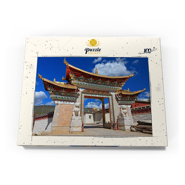 Westliches Eingangstor zum Kloster Ganden Songtsenling, Shangri-La Stadt, China 100 Puzzle Schachtel Ansicht3