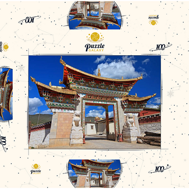 Westliches Eingangstor zum Kloster Ganden Songtsenling, Shangri-La Stadt, China 100 Puzzle Schachtel 3D Modell