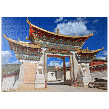 puzzleplate Westliches Eingangstor zum Kloster Ganden Songtsenling, Shangri-La Stadt, China 500 Puzzle
