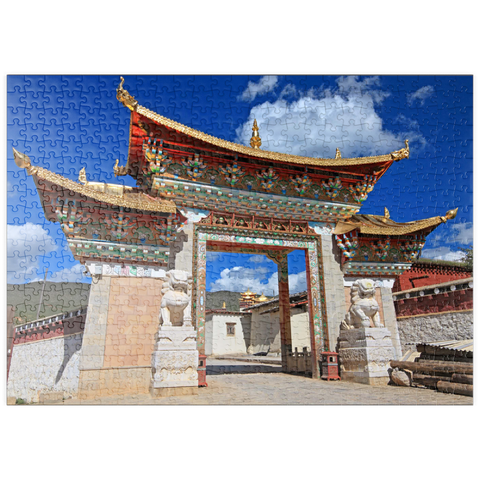 puzzleplate Westliches Eingangstor zum Kloster Ganden Songtsenling, Shangri-La Stadt, China 500 Puzzle