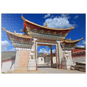 Darstellung des Puzzle Motivs Westliches Eingangstor zum Kloster Ganden Songtsenling, Shangri-La Stadt, China - Puzzleteile: 500