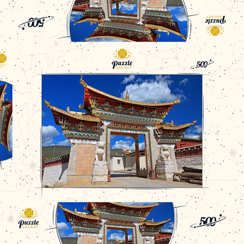 Westliches Eingangstor zum Kloster Ganden Songtsenling, Shangri-La Stadt, China 500 Puzzle Schachtel 3D Modell