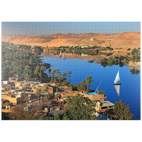 Darstellung des Puzzle-Motivs Nubisches Dorf auf der Insel Elephantine mit Blick über den Nil, Assuan, Ägypten – Puzzleteile: 1000
