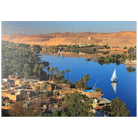 puzzleplate Nubisches Dorf auf der Insel Elephantine mit Blick über den Nil, Assuan, Ägypten 1000 Puzzle