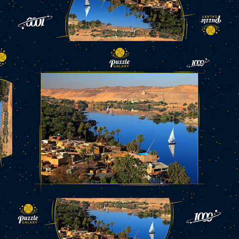 Nubisches Dorf auf der Insel Elephantine mit Blick über den Nil, Assuan, Ägypten 1000 Puzzle Schachtel 3D Modell