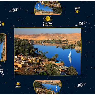 Nubisches Dorf auf der Insel Elephantine mit Blick über den Nil, Assuan, Ägypten 100 Puzzle Schachtel 3D Modell