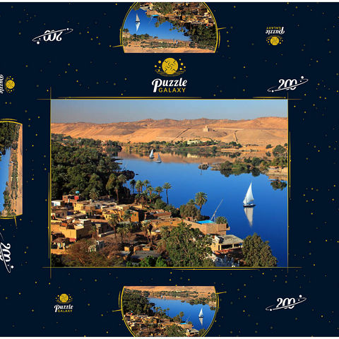 Nubisches Dorf auf der Insel Elephantine mit Blick über den Nil, Assuan, Ägypten 200 Puzzle Schachtel 3D Modell
