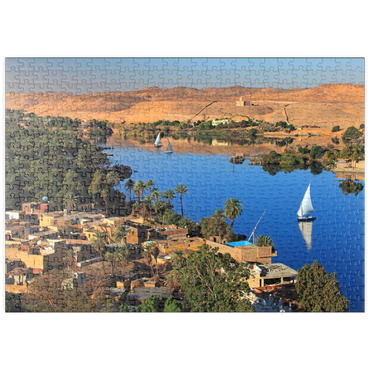 puzzleplate Nubisches Dorf auf der Insel Elephantine mit Blick über den Nil, Assuan, Ägypten 500 Puzzle