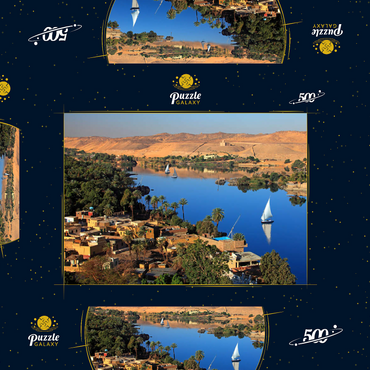 Nubisches Dorf auf der Insel Elephantine mit Blick über den Nil, Assuan, Ägypten 500 Puzzle Schachtel 3D Modell