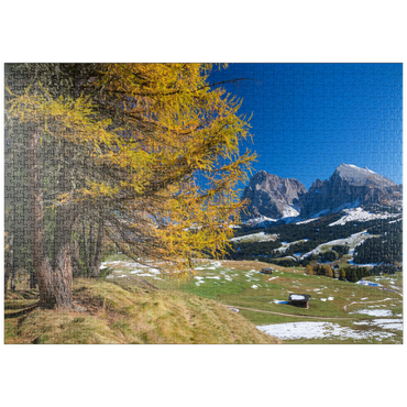 puzzleplate Herbst auf der Seiser Alm (1700 - 2300m) gegen Langkofelgruppe (3181m), Trentino-Südtirol 1000 Puzzle