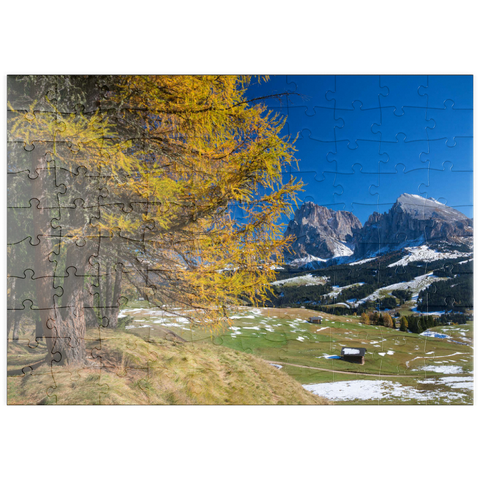puzzleplate Herbst auf der Seiser Alm (1700 - 2300m) gegen Langkofelgruppe (3181m), Trentino-Südtirol 100 Puzzle