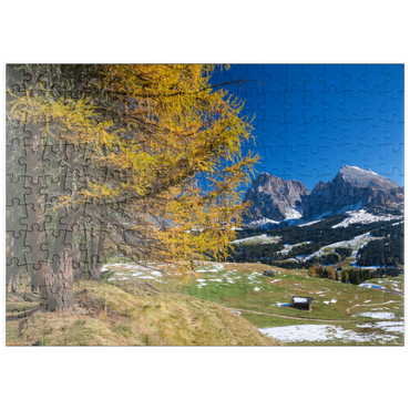 puzzleplate Herbst auf der Seiser Alm (1700 - 2300m) gegen Langkofelgruppe (3181m), Trentino-Südtirol 200 Puzzle