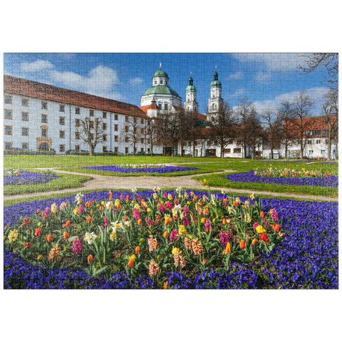 puzzleplate Blick aus dem Hofgarten auf die barocke Basilika St. Lorenz im Frühling 1000 Puzzle