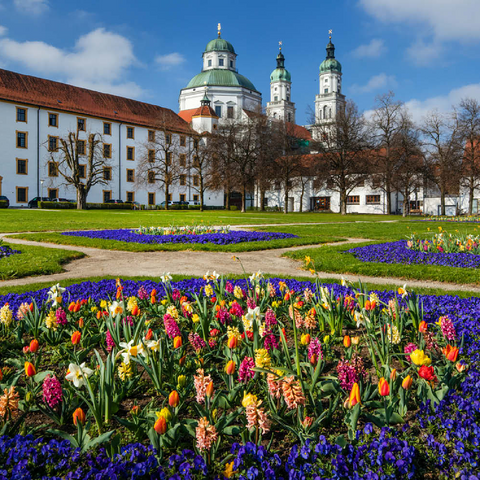 Blick aus dem Hofgarten auf die barocke Basilika St. Lorenz im Frühling 100 Puzzle 3D Modell