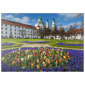 Darstellung des Puzzle-Motivs Blick aus dem Hofgarten auf die barocke Basilika St. Lorenz im Frühling – Puzzleteile: 500