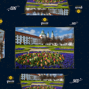 Blick aus dem Hofgarten auf die barocke Basilika St. Lorenz im Frühling 500 Puzzle Schachtel 3D Modell