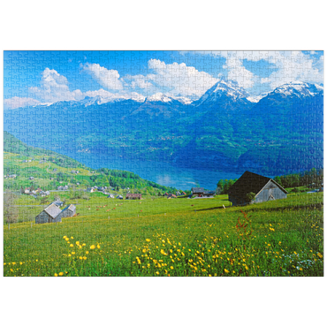 puzzleplate Blick über den Walensee gegen Mürtschenstock (2441m), Amden, Kanton St. Gallen 1000 Puzzle
