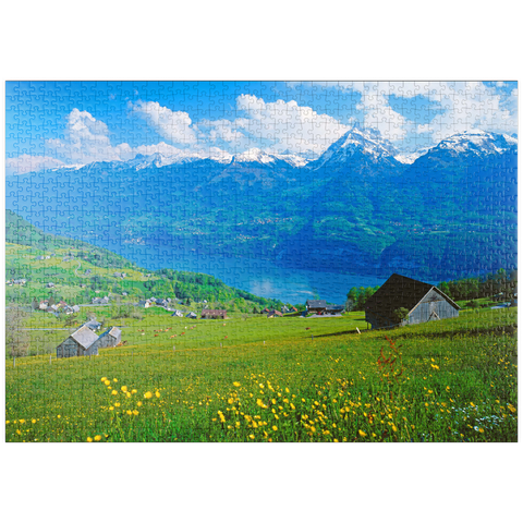 puzzleplate Blick über den Walensee gegen Mürtschenstock (2441m), Amden, Kanton St. Gallen 1000 Puzzle