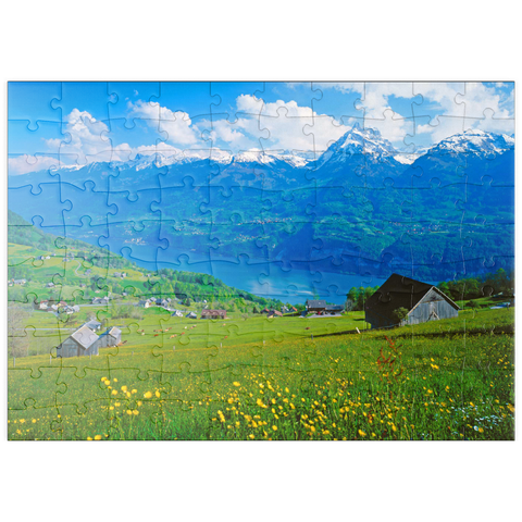 puzzleplate Blick über den Walensee gegen Mürtschenstock (2441m), Amden, Kanton St. Gallen 100 Puzzle