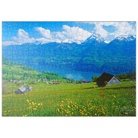 puzzleplate Blick über den Walensee gegen Mürtschenstock (2441m), Amden, Kanton St. Gallen 500 Puzzle
