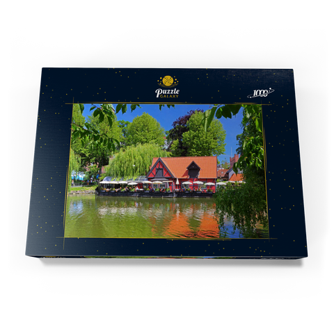 Kleiner Teich mit Restaurant Faergekroen im Vergnügungspark Tivoli 1000 Puzzle Schachtel Ansicht3