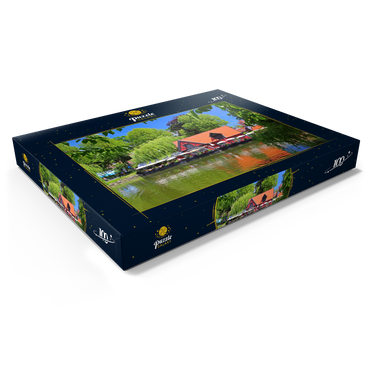 Kleiner Teich mit Restaurant Faergekroen im Vergnügungspark Tivoli 100 Puzzle Schachtel Ansicht1