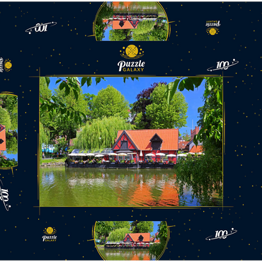 Kleiner Teich mit Restaurant Faergekroen im Vergnügungspark Tivoli 100 Puzzle Schachtel 3D Modell