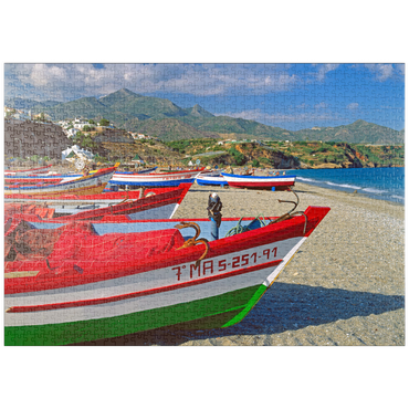 puzzleplate Fischerboote am Strand von Nerja, Malaga, Andalusien, Spanien 1000 Puzzle