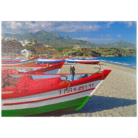 puzzleplate Fischerboote am Strand von Nerja, Malaga, Andalusien, Spanien 1000 Puzzle
