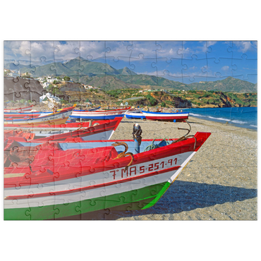 puzzleplate Fischerboote am Strand von Nerja, Malaga, Andalusien, Spanien 100 Puzzle