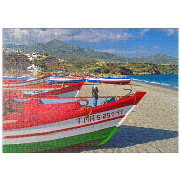 puzzleplate Fischerboote am Strand von Nerja, Malaga, Andalusien, Spanien 500 Puzzle