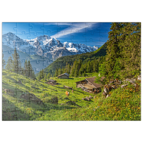Darstellung des Puzzle Motivs Isenfluh, Almhütten am Chüebodmi (1692m) - Puzzleteile: 100