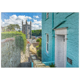 Darstellung des Puzzle Motivs Pfarrkirche St Fimbarrus in Fowey am Fowey River, Cornwall - Puzzleteile: 200