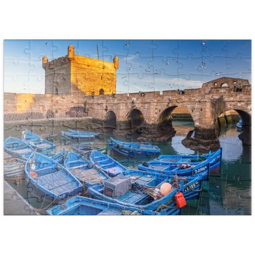 puzzleplate Portugiesische Festung mit dem Fischerhafen am Morgen 100 Puzzle