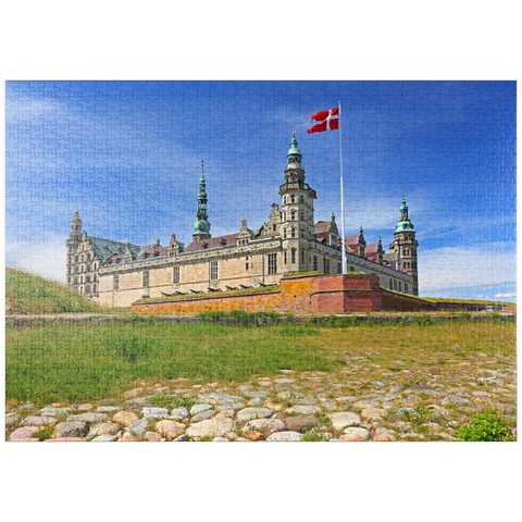 puzzleplate Hamletschloss Kronborg in Helsingör am Öresund, Seeland, Dänemark 1000 Puzzle