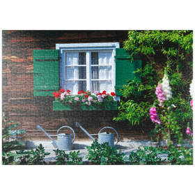 Darstellung des Puzzle-Motivs Altes Bauernhausfenster in Oberbayern, Bayern, Deutschland – Puzzleteile: 1000