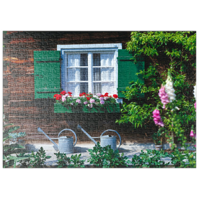 Darstellung des Puzzle Motivs Altes Bauernhausfenster in Oberbayern, Bayern, Deutschland - Puzzleteile: 500