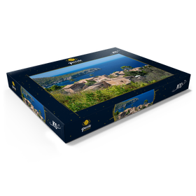 Darstellung des Puzzle Motivs Blick über Lluc Alcari in die Cala de Deia, Mallorca, Balearen, Spanien - Puzzleteile: 100