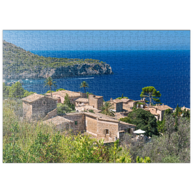 Darstellung des Puzzle Motivs Blick über Lluc Alcari in die Cala de Deia, Mallorca, Balearen, Spanien - Puzzleteile: 500