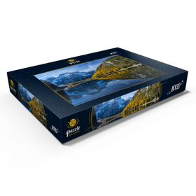 Alternative Darstellung des Puzzle-Motivs Pragser Wildsee im Naturpark Fanes-Sennes-Prags gegen Seekofel, Südtirol – Puzzleteile: 1000