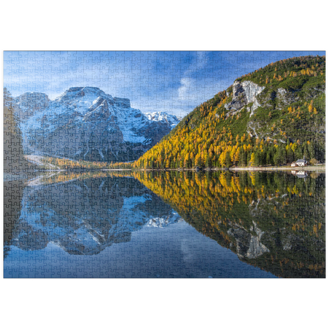 puzzleplate Pragser Wildsee im Naturpark Fanes-Sennes-Prags gegen Seekofel, Dolomiten, Trentino-Südtirol 1000 Puzzle