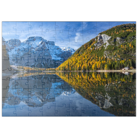 puzzleplate Pragser Wildsee im Naturpark Fanes-Sennes-Prags gegen Seekofel, Dolomiten, Trentino-Südtirol 100 Puzzle