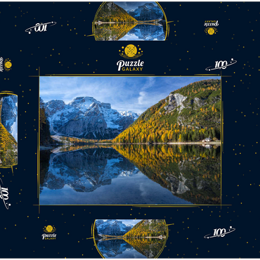 Pragser Wildsee im Naturpark Fanes-Sennes-Prags gegen Seekofel, Dolomiten, Trentino-Südtirol 100 Puzzle Schachtel 3D Modell