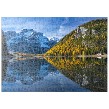 puzzleplate Pragser Wildsee im Naturpark Fanes-Sennes-Prags gegen Seekofel, Dolomiten, Trentino-Südtirol 500 Puzzle